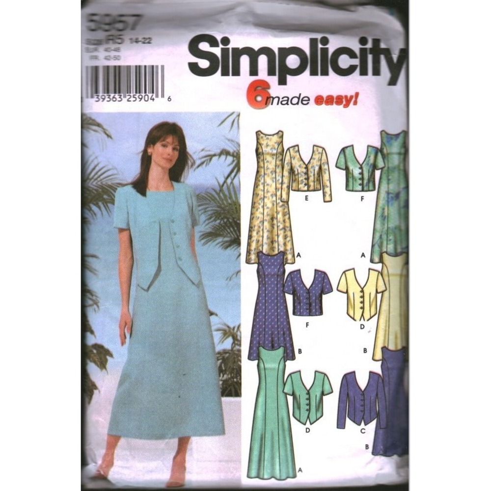 Simplicity 5957 Sewing Pattern Misses Maxi Dress and Jacket Size 14-20 cut